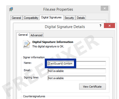 Screenshot of the ZenGuard GmbH certificate